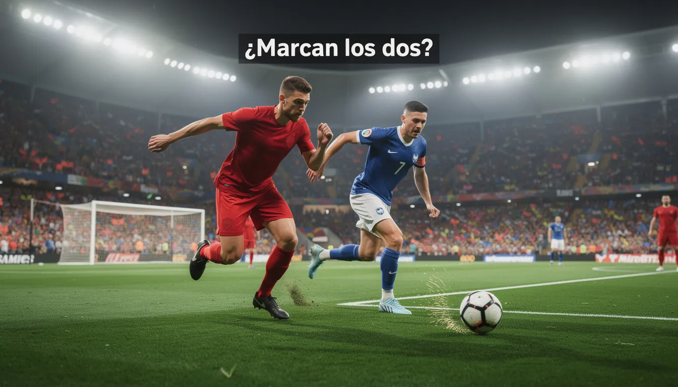 Dos delanteros de equipos diferentes celebrando goles en un partido de fútbol profesional
