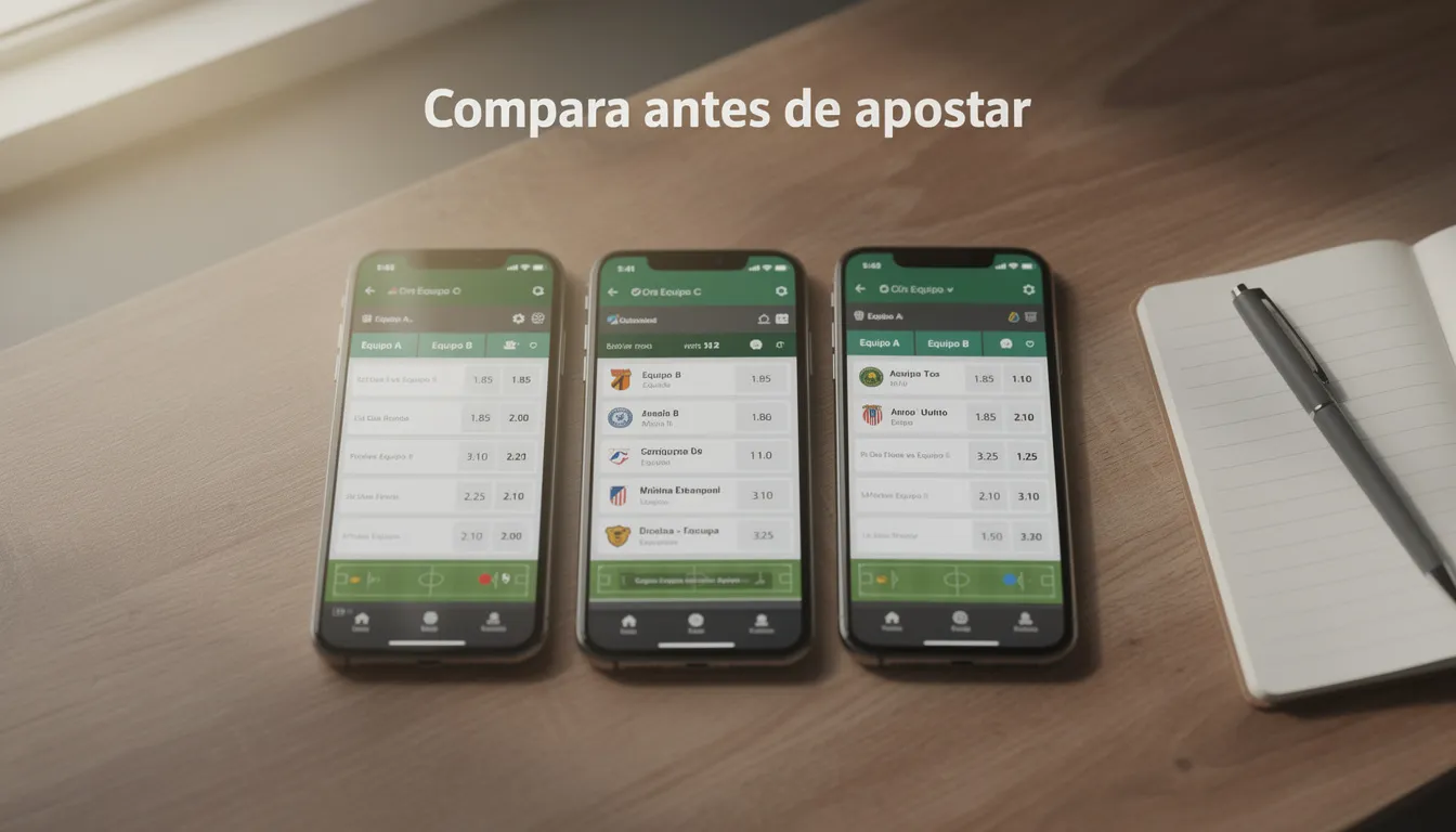 Pantallas de ordenador mostrando diferentes cuotas de apuestas de fútbol en operadores con licencia