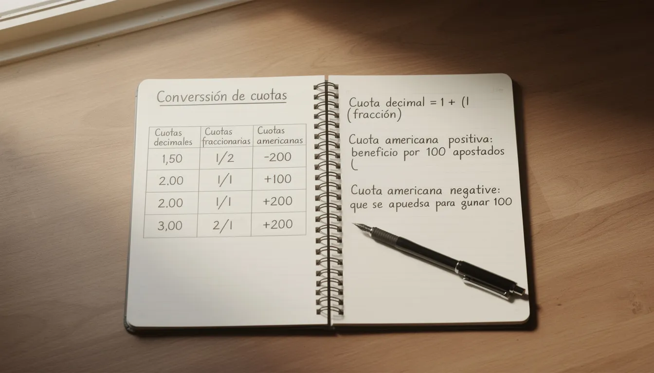 Analista comparando formatos de cuotas en su pantalla con notas manuscritas